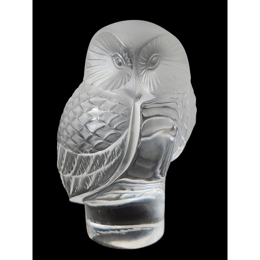 Signed Lalique French Frosted Crystal Owl Figurine 3.5" Tall Bird Made in France